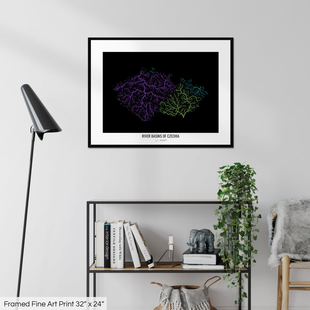 Czechia - River basin map, rainbow colours - Wall Art