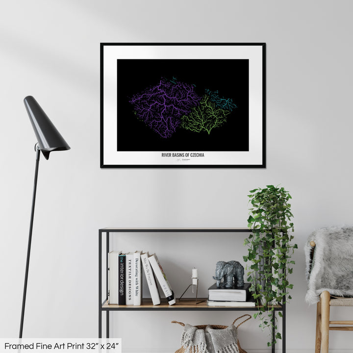 Czechia - River basin map, rainbow colours - Wall Art
