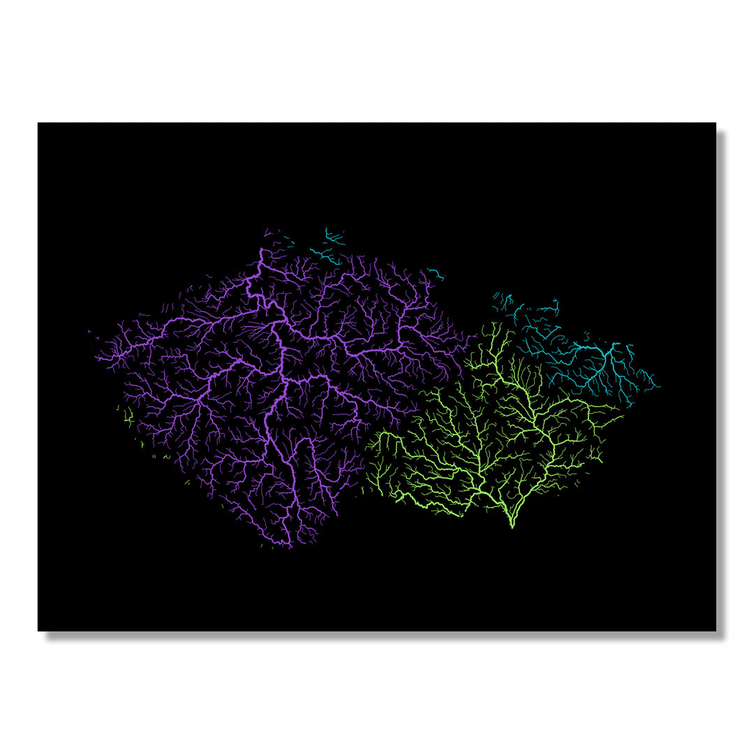 Czechia - River basin map, rainbow colours - Wall Art