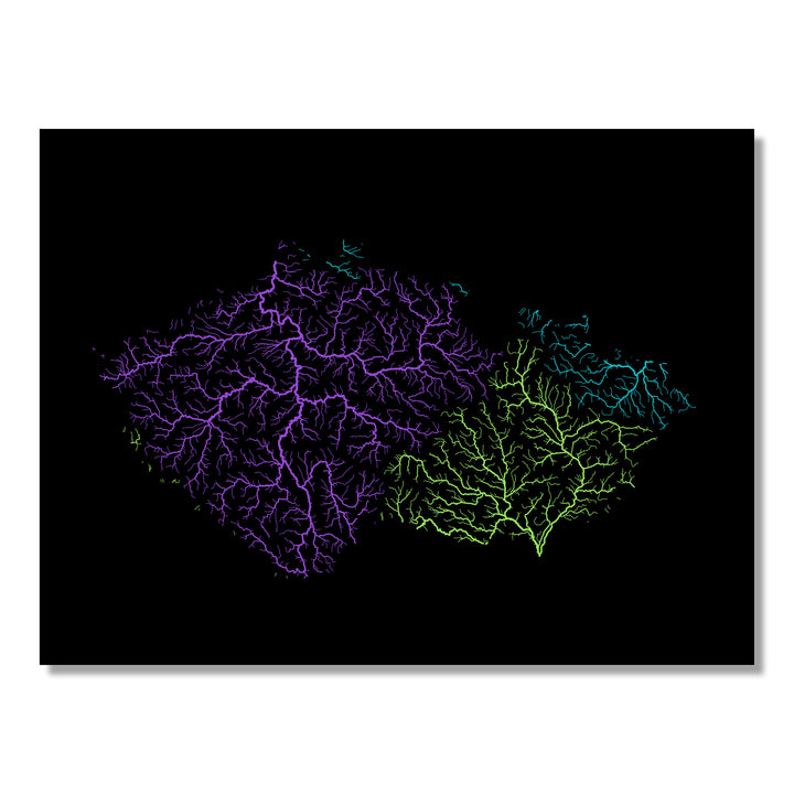 Czechia - River basin map, rainbow colours - Wall Art