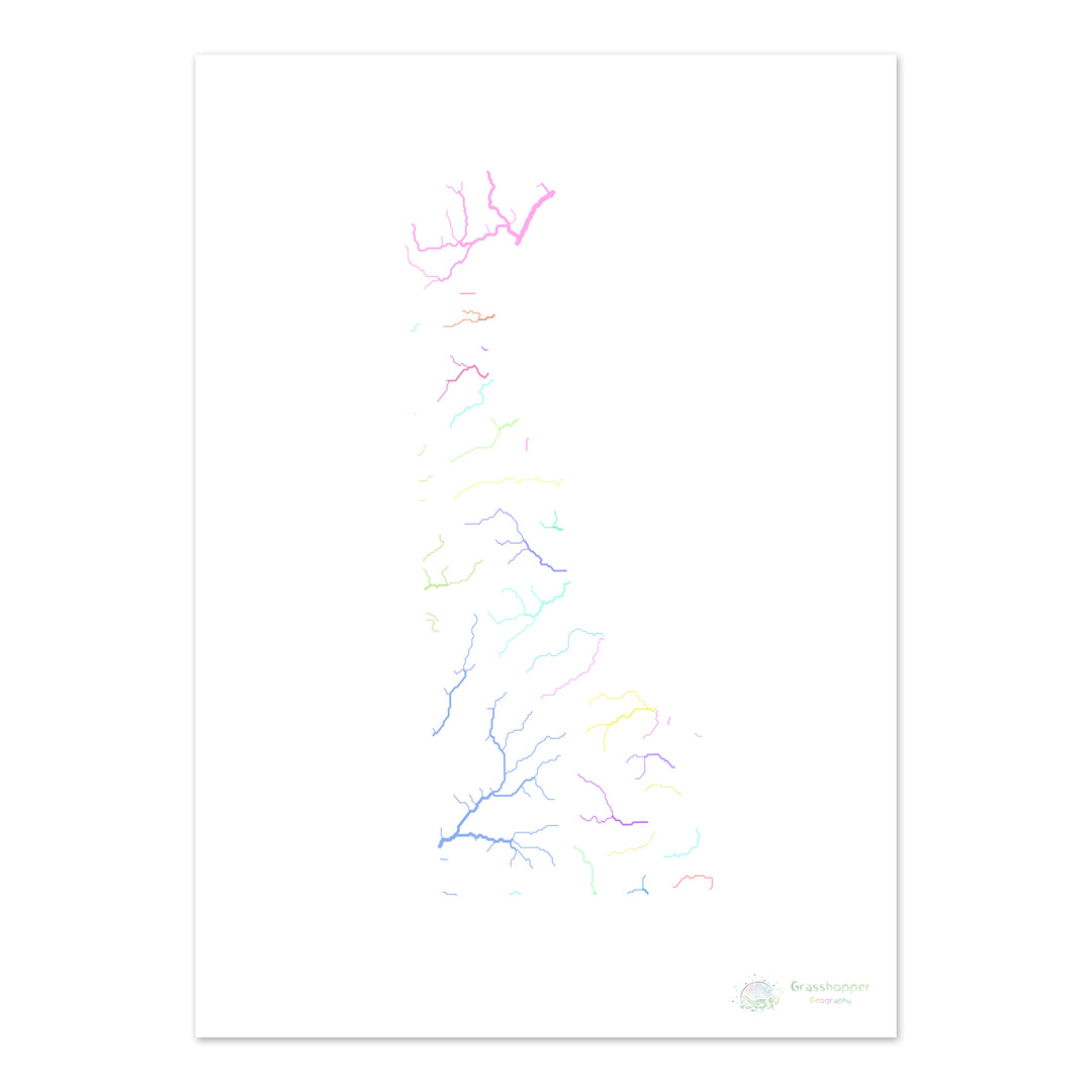 River basin map of Delaware, pastel colours on white - Fine Art Print