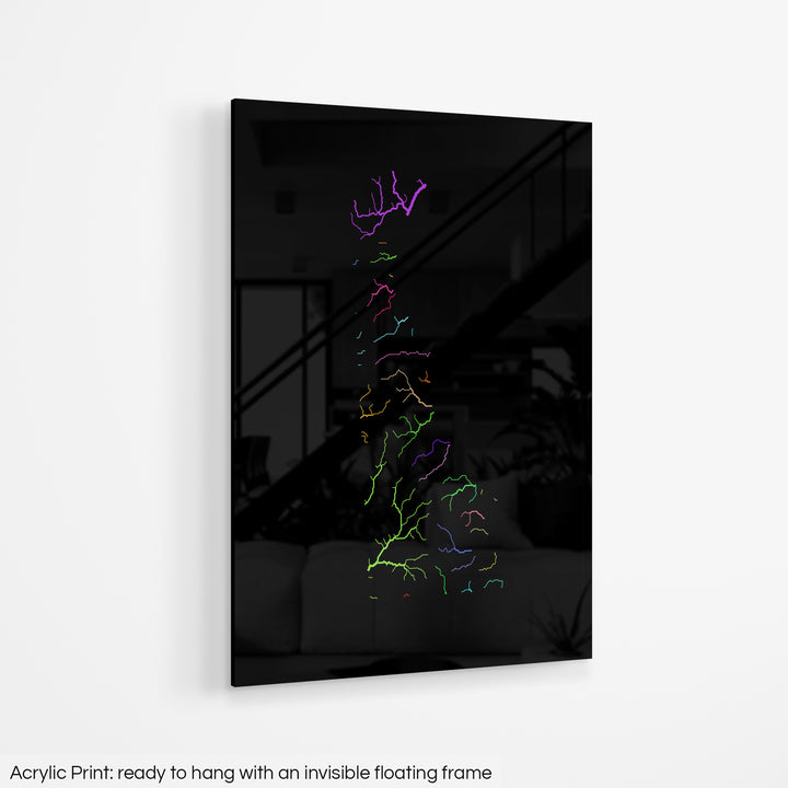 Delaware - River basin map, rainbow colours - Wall Art