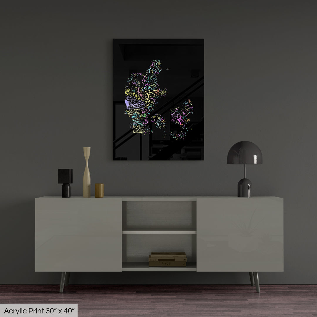 Denmark - River basin map, pastel colours - Wall Art