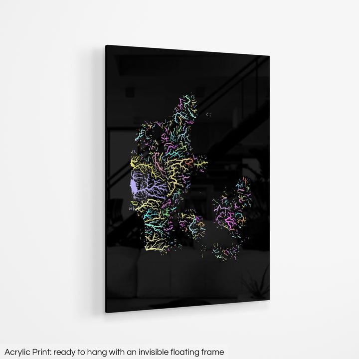 Denmark - River basin map, pastel colours - Wall Art
