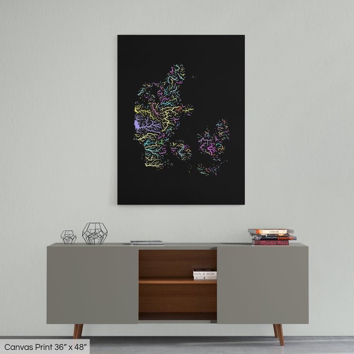 Denmark - River basin map, pastel colours - Wall Art