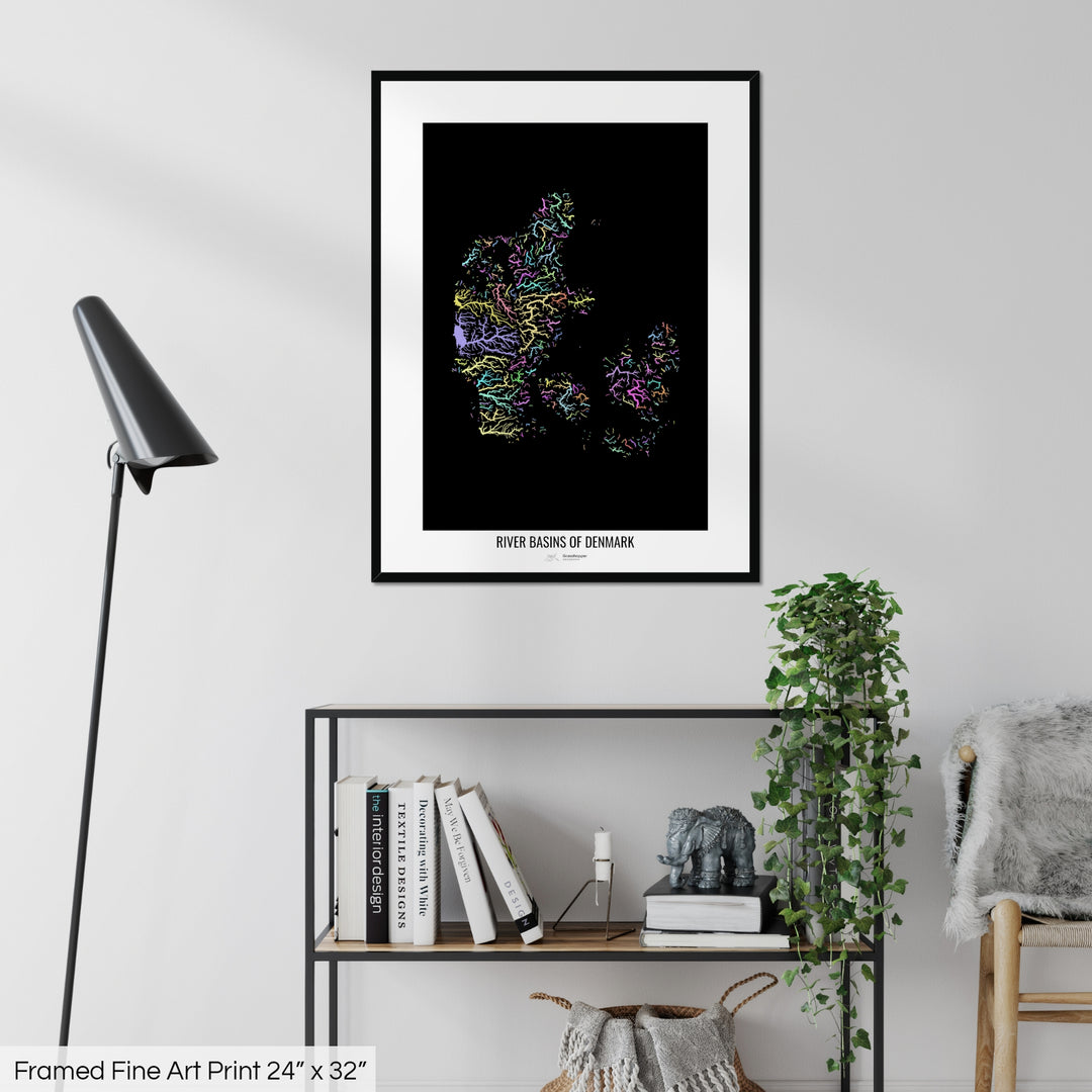 Denmark - River basin map, pastel colours - Wall Art