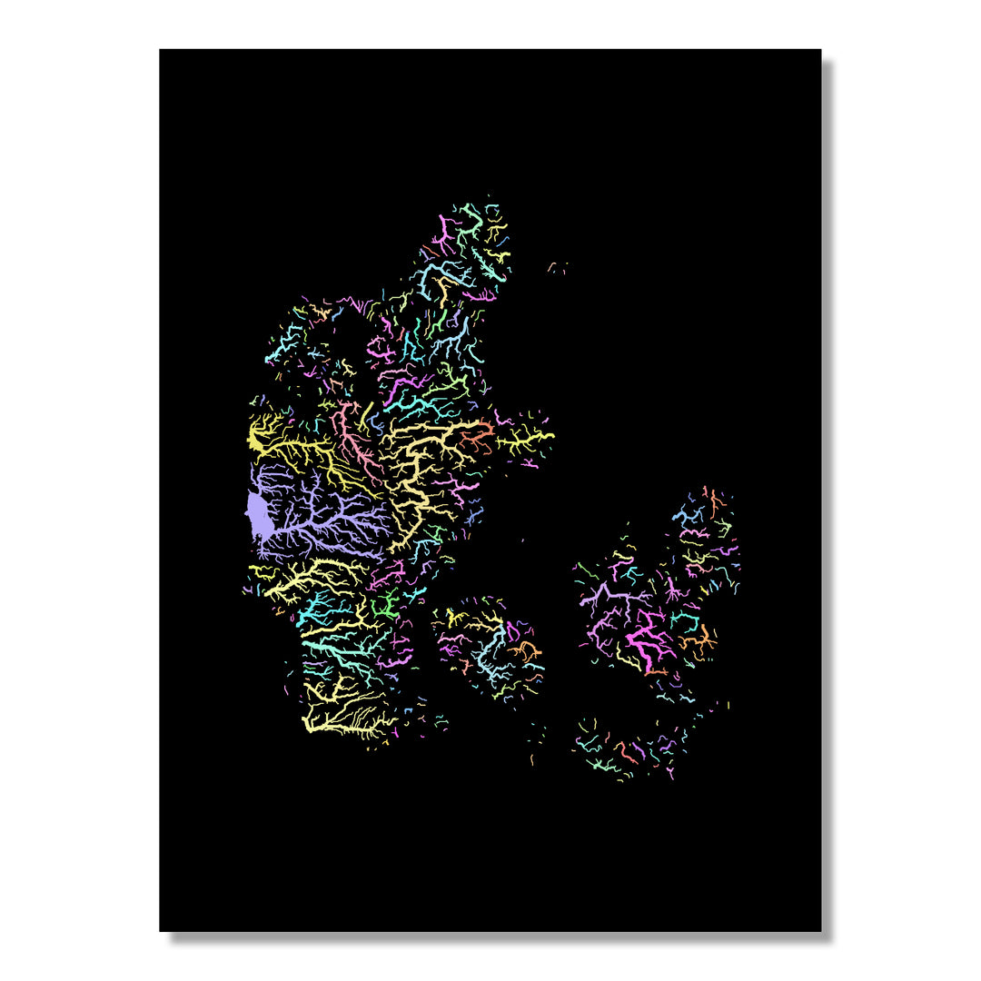 Denmark - River basin map, pastel colours - Wall Art