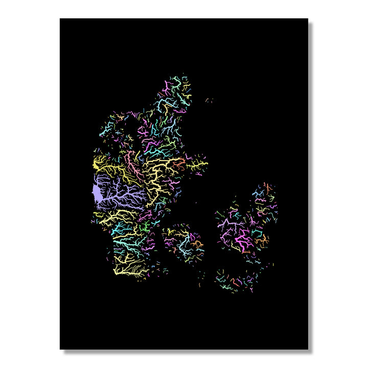 Denmark - River basin map, pastel colours - Wall Art