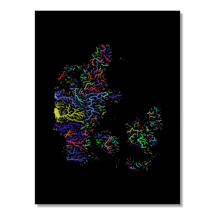 Denmark - River basin map, rainbow colours - Wall Art