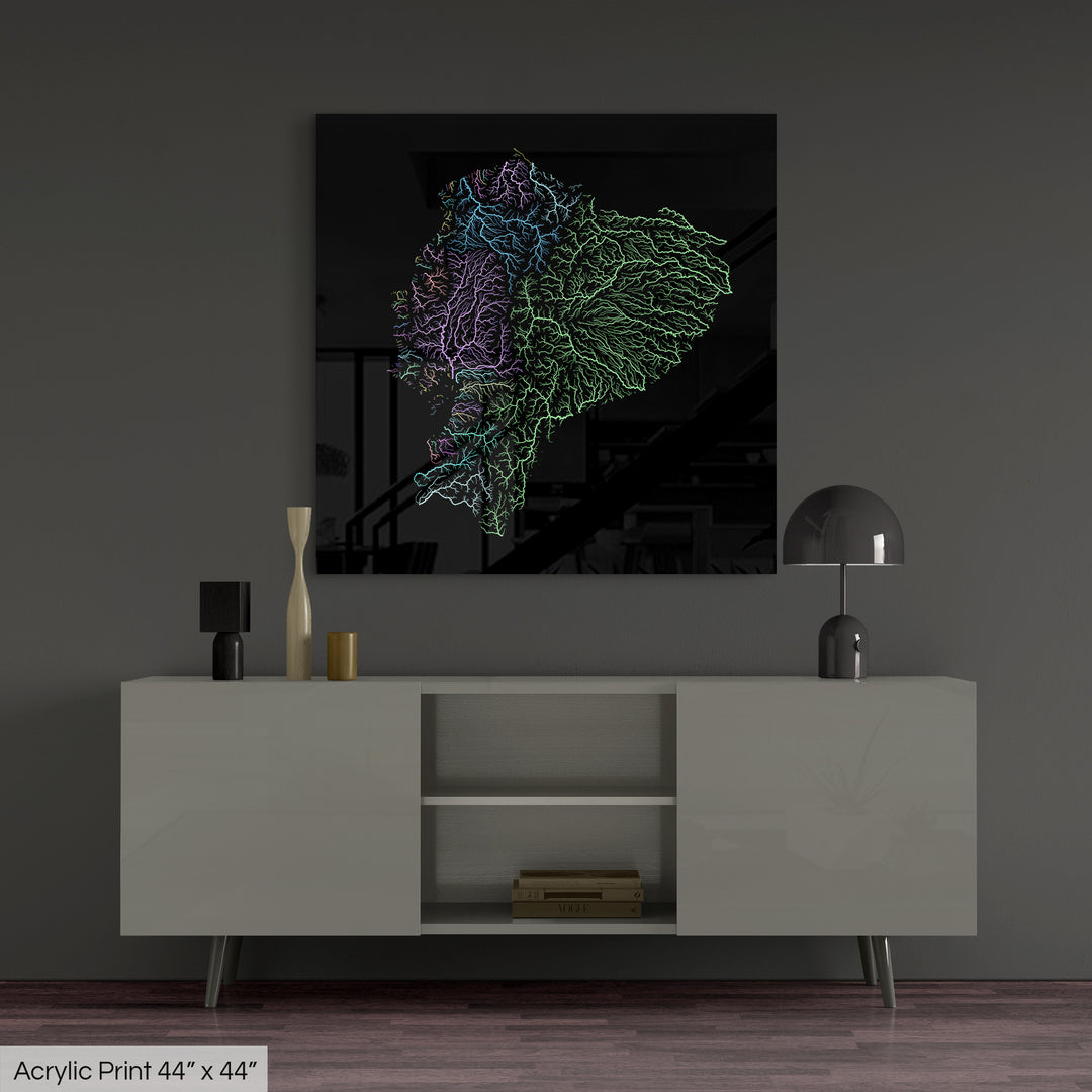 Ecuador - River basin map, pastel colours - Wall Art