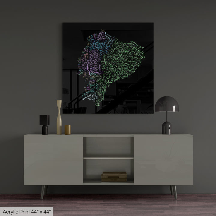 Ecuador - River basin map, pastel colours - Wall Art