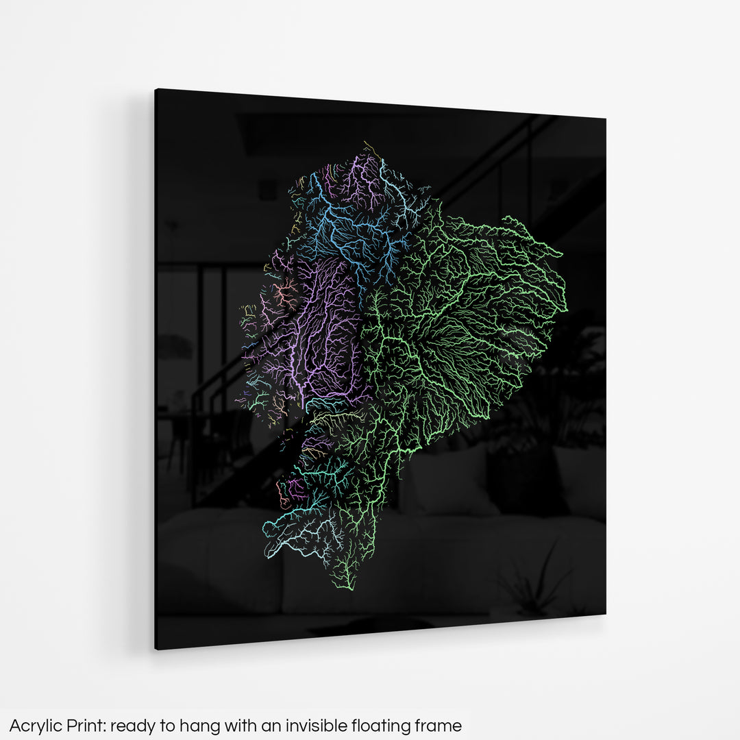 Ecuador - River basin map, pastel colours - Wall Art