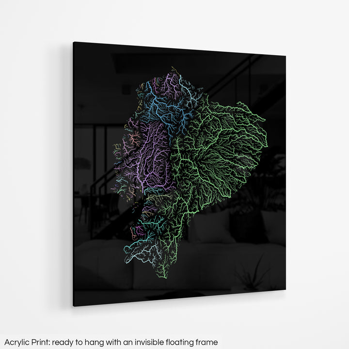 Ecuador - River basin map, pastel colours - Wall Art