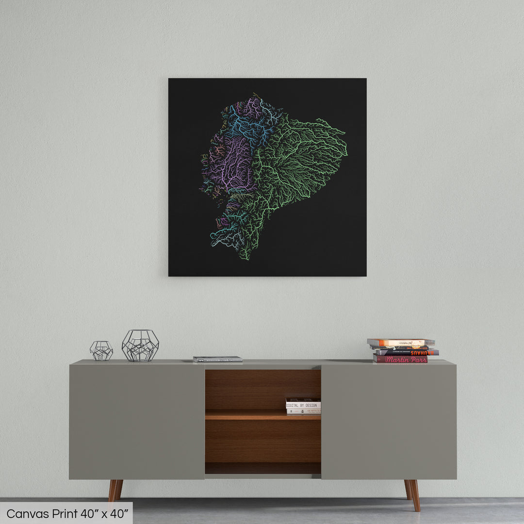 Ecuador - River basin map, pastel colours - Wall Art