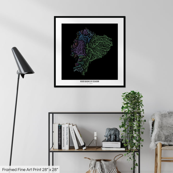 Ecuador - River basin map, pastel colours - Wall Art