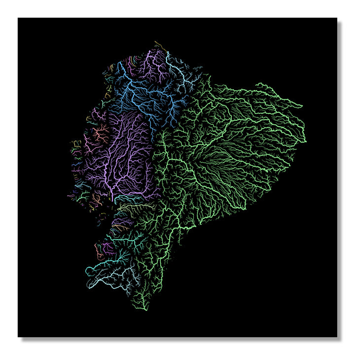 Ecuador - River basin map, pastel colours - Wall Art