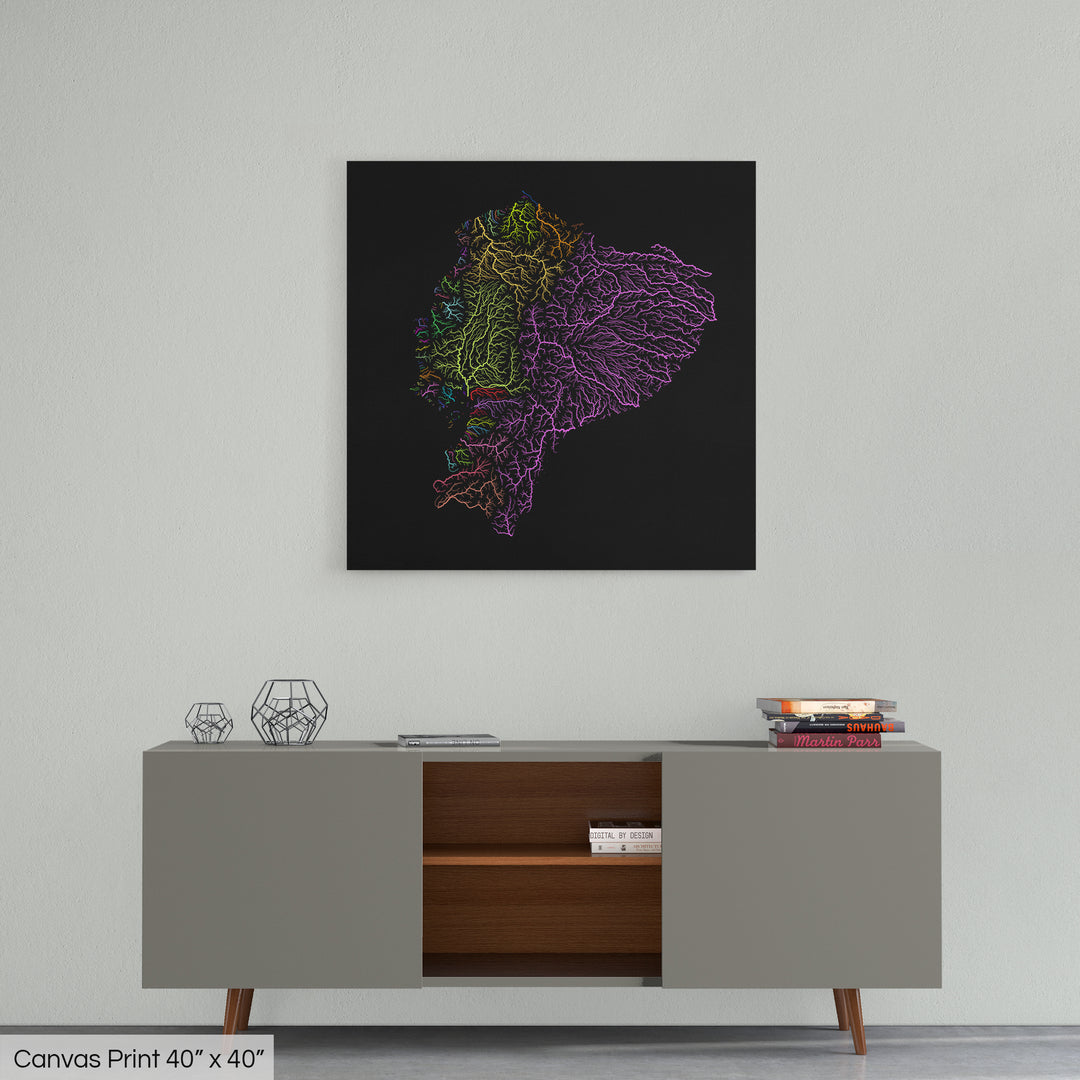 Ecuador - River basin map, rainbow colours - Wall Art