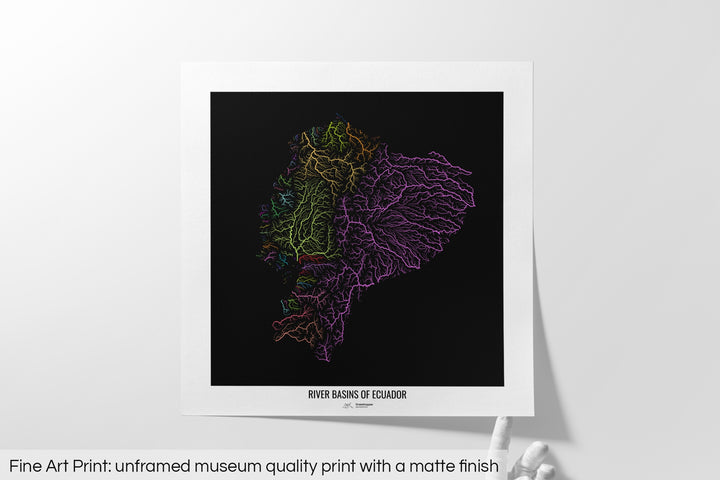 Ecuador - River basin map, rainbow colours - Wall Art
