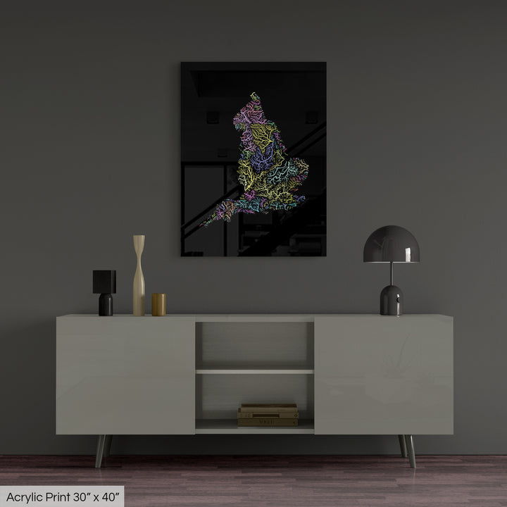 England - River basin map, pastel colours - Wall Art