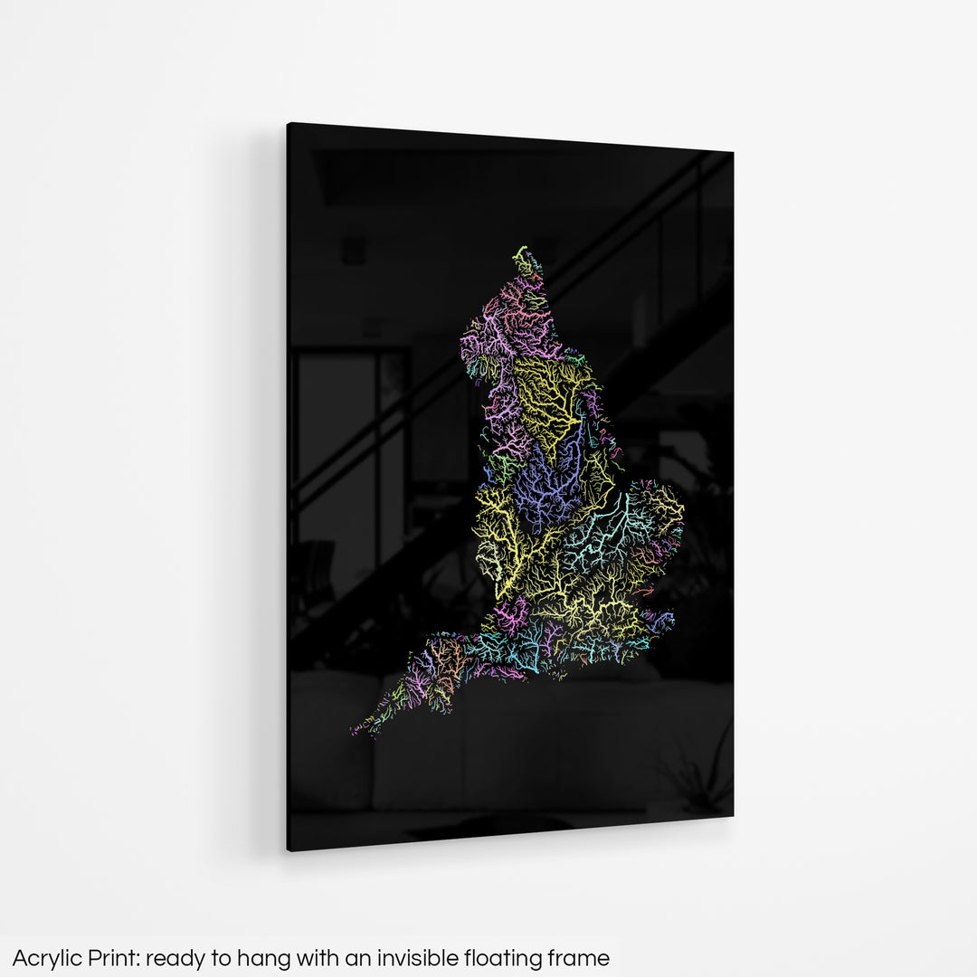 England - River basin map, pastel colours - Wall Art