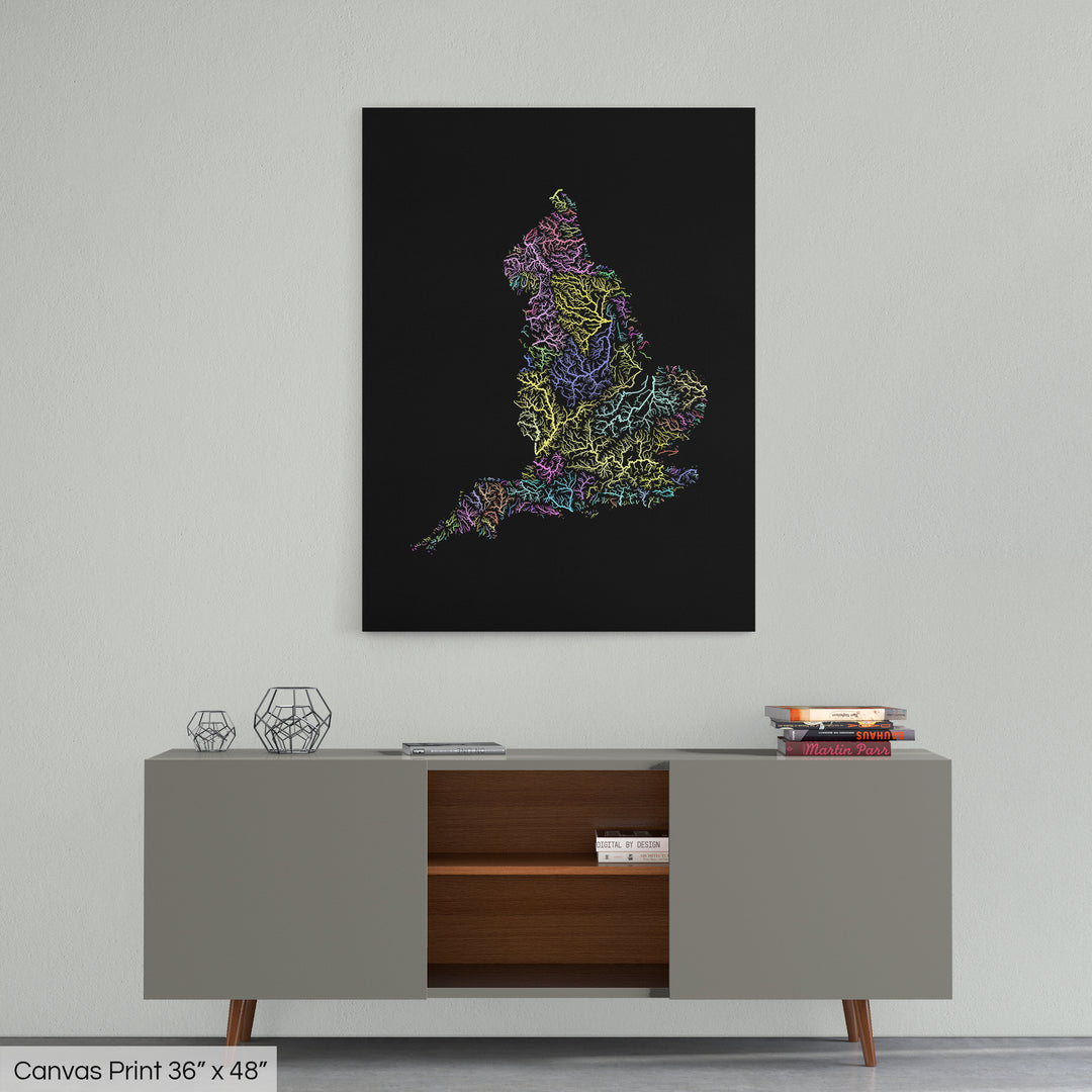 England - River basin map, pastel colours - Wall Art