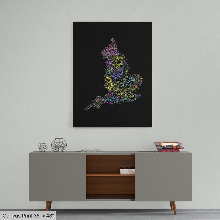 England - River basin map, pastel colours - Wall Art