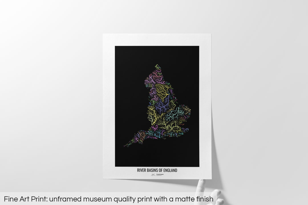 England - River basin map, pastel colours - Wall Art