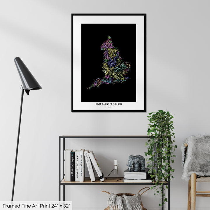 England - River basin map, pastel colours - Wall Art