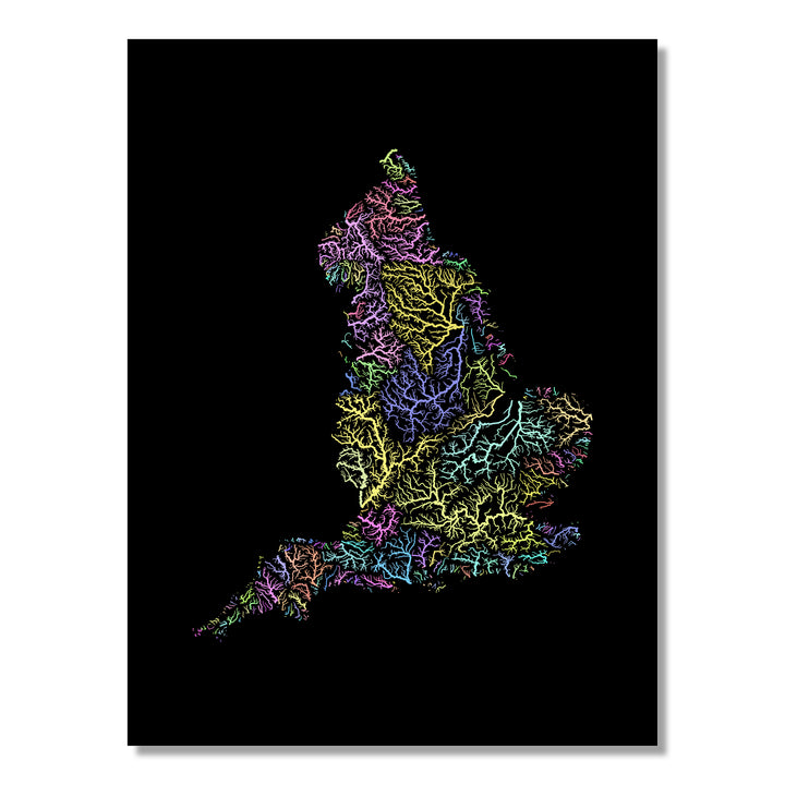 England - River basin map, pastel colours - Wall Art