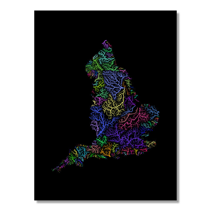 England - River basin map, rainbow colours - Wall Art