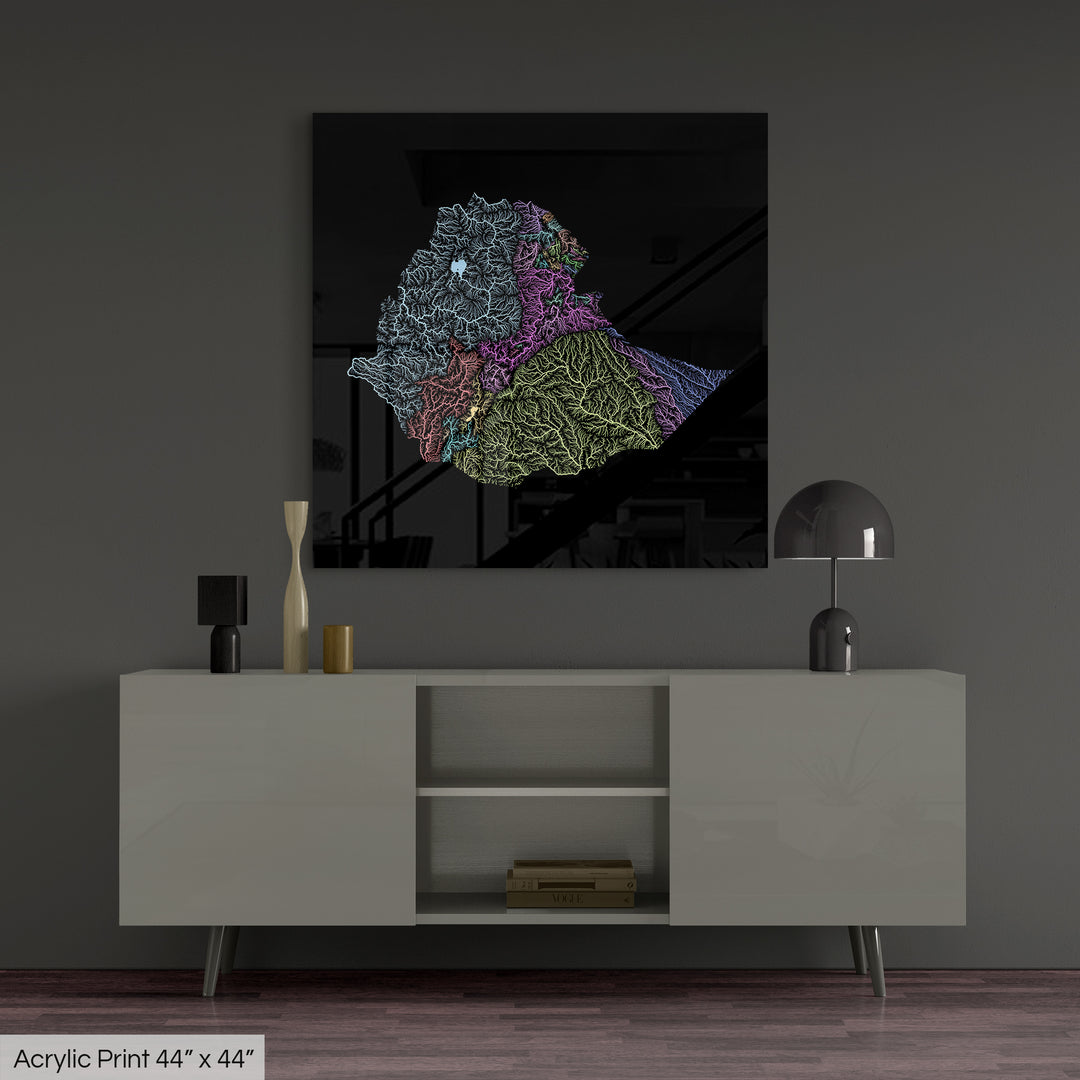 Ethiopia - River basin map, pastel colours - Wall Art