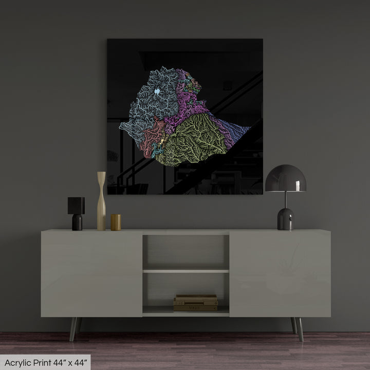 Ethiopia - River basin map, pastel colours - Wall Art