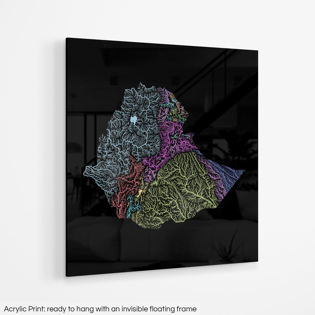 Ethiopia - River basin map, pastel colours - Wall Art
