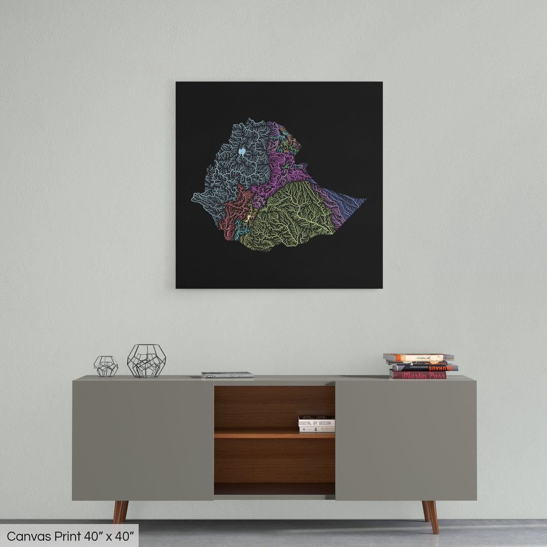 Ethiopia - River basin map, pastel colours - Wall Art