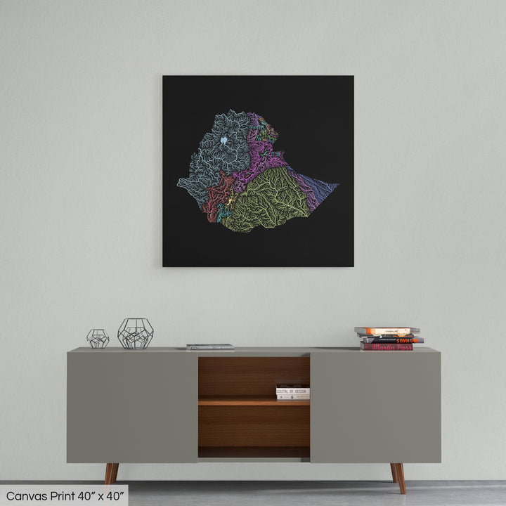 Ethiopia - River basin map, pastel colours - Wall Art