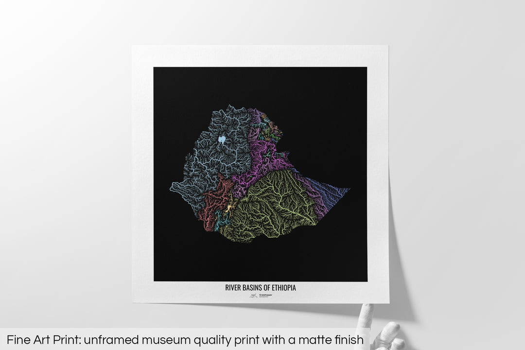Ethiopia - River basin map, pastel colours - Wall Art