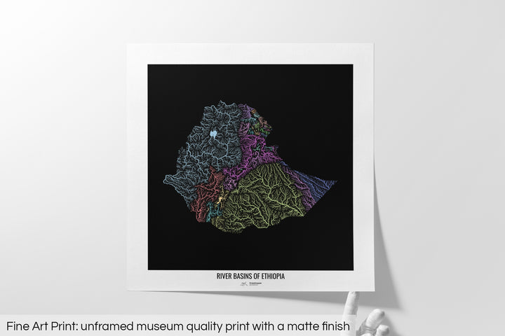 Ethiopia - River basin map, pastel colours - Wall Art