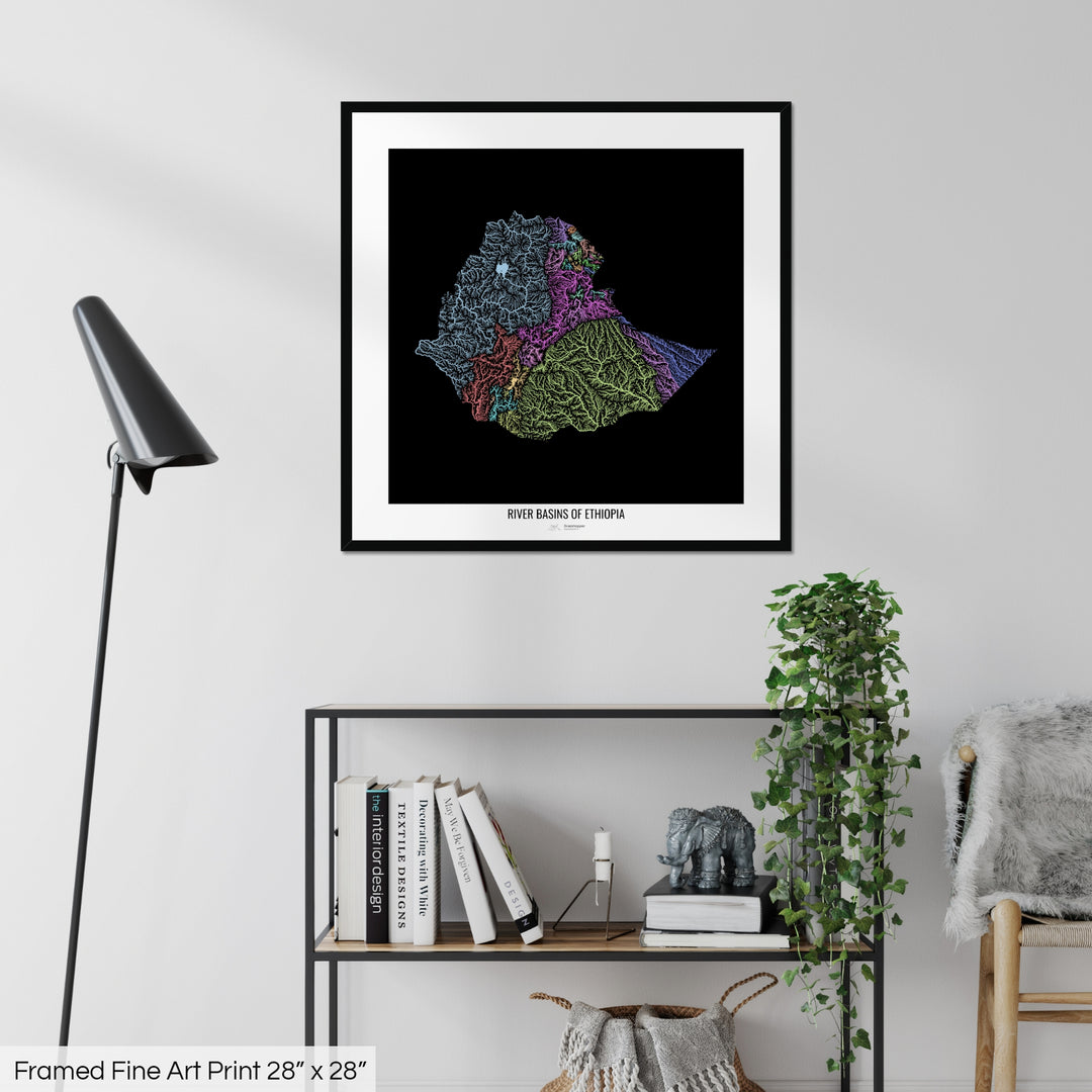 Ethiopia - River basin map, pastel colours - Wall Art
