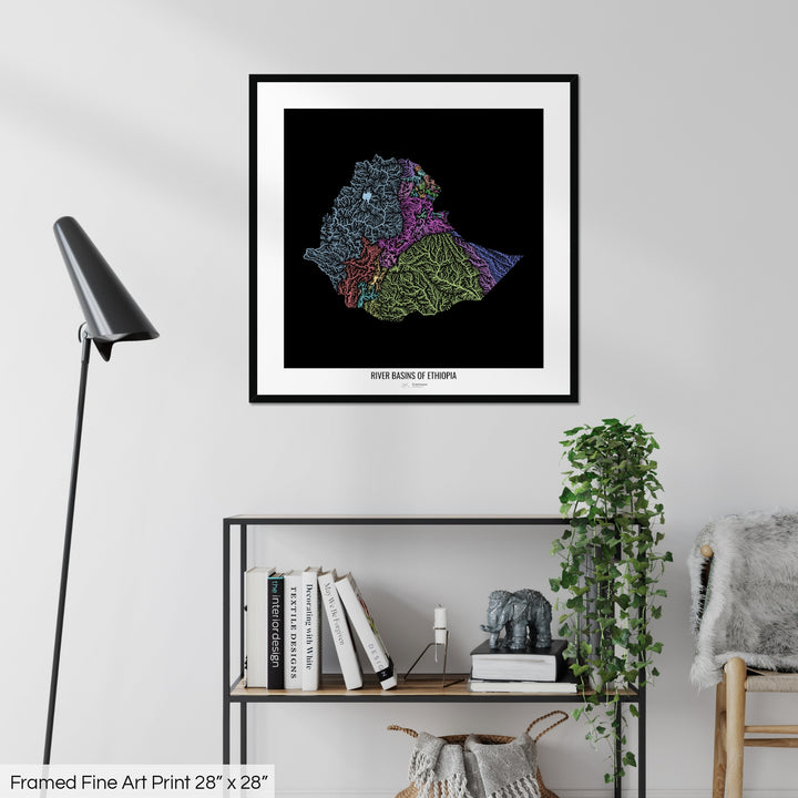 Ethiopia - River basin map, pastel colours - Wall Art