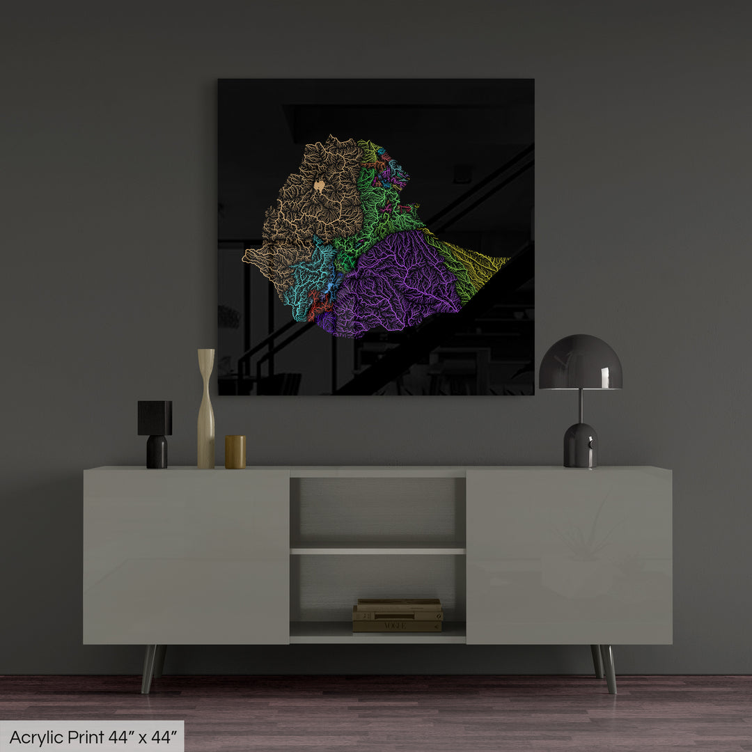 Ethiopia - River basin map, rainbow colours - Wall Art