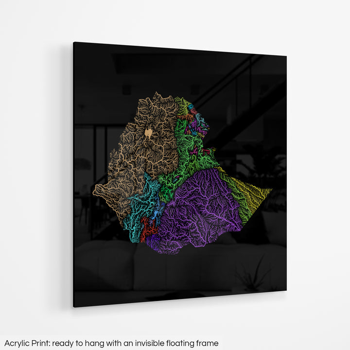 Ethiopia - River basin map, rainbow colours - Wall Art