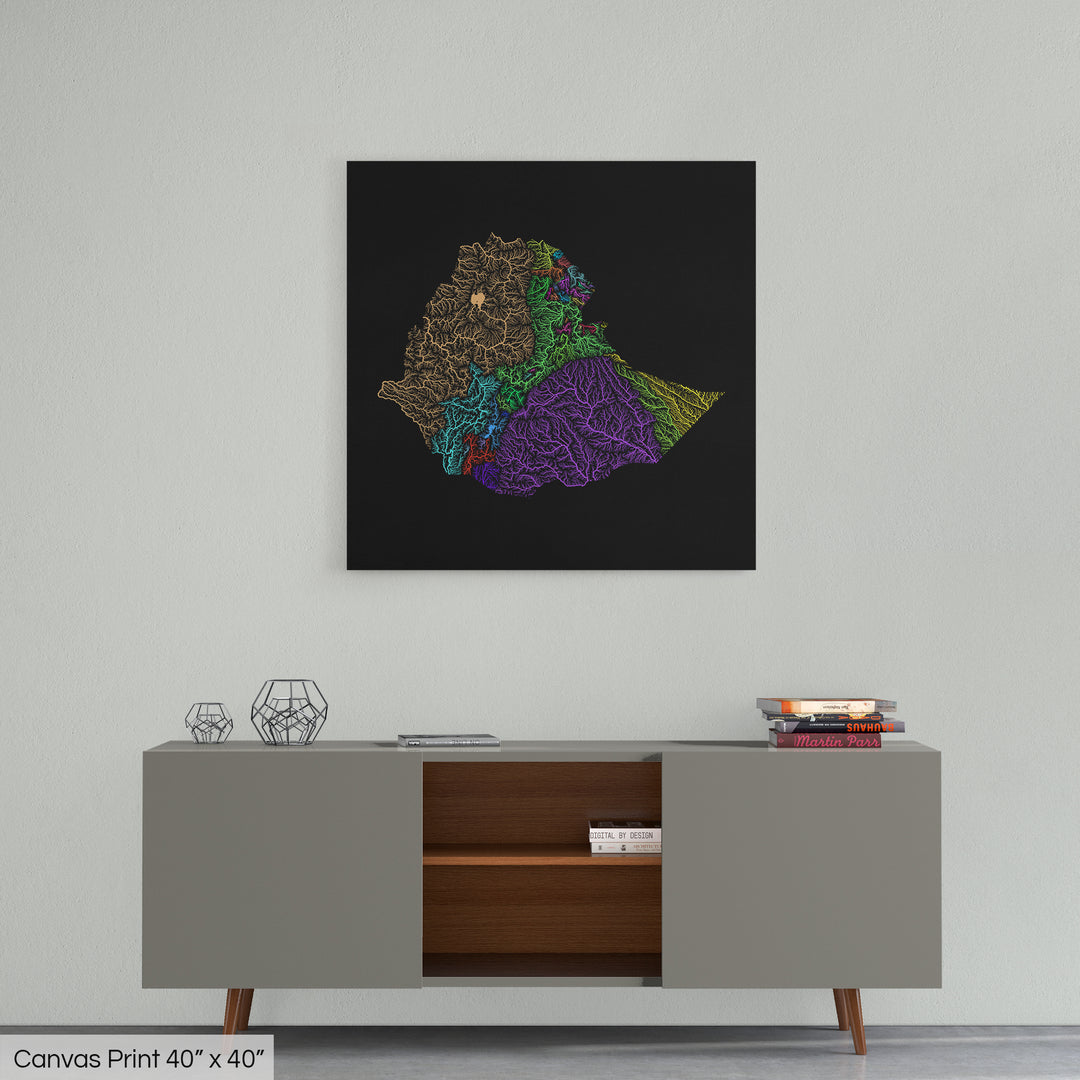 Ethiopia - River basin map, rainbow colours - Wall Art