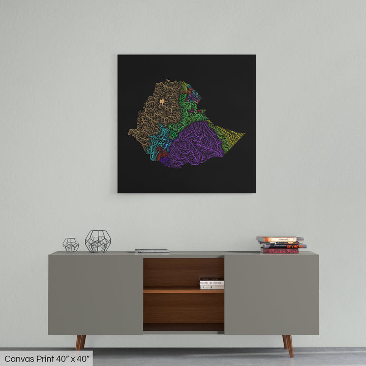 Ethiopia - River basin map, rainbow colours - Wall Art