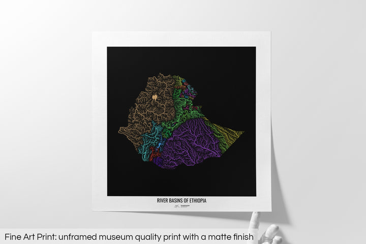 Ethiopia - River basin map, rainbow colours - Wall Art
