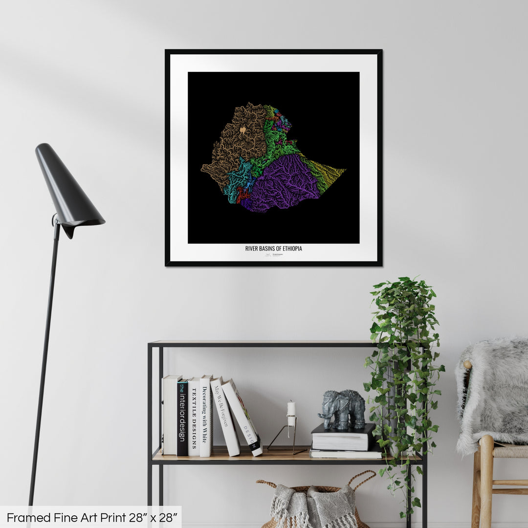 Ethiopia - River basin map, rainbow colours - Wall Art