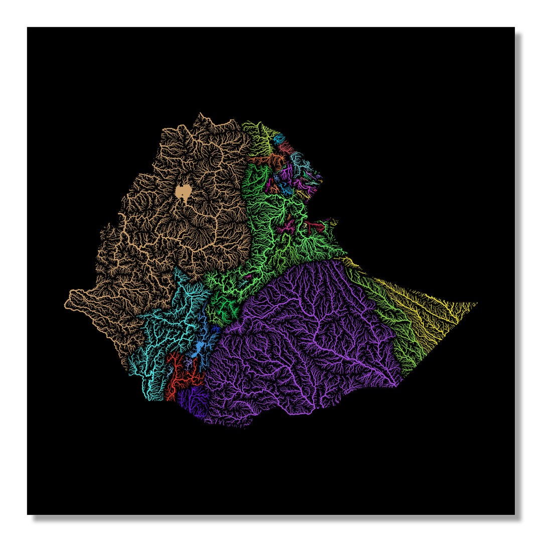 Ethiopia - River basin map, rainbow colours - Wall Art
