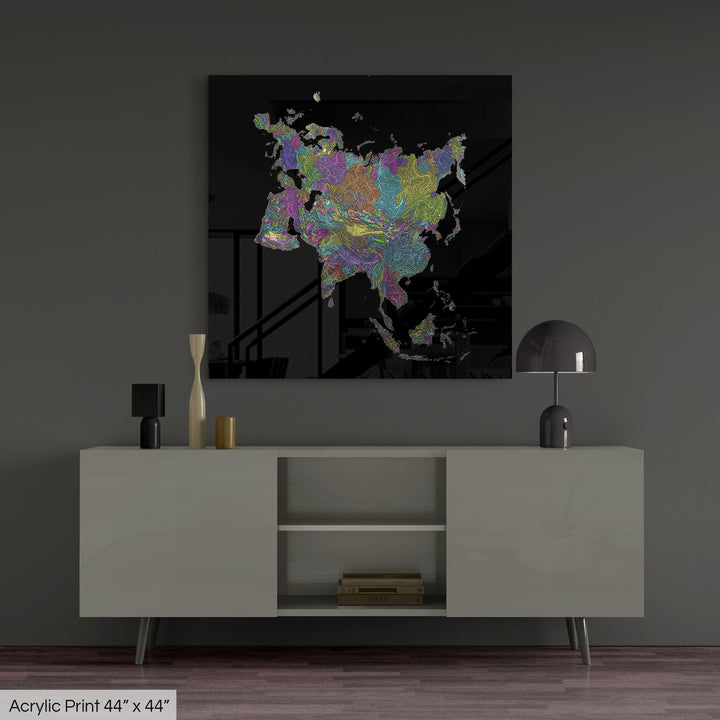 Eurasia - River basin map, pastel colours - Wall Art