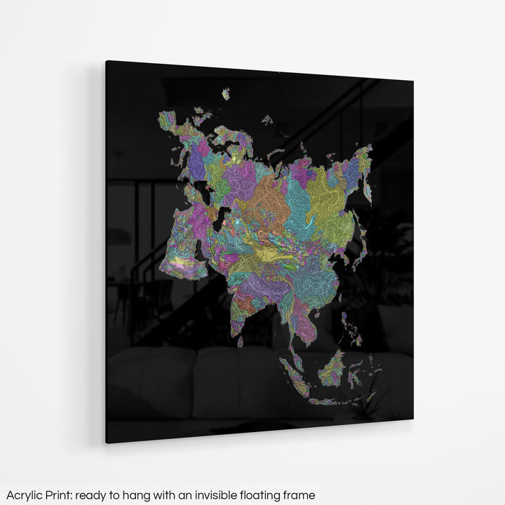 Eurasia - River basin map, pastel colours - Wall Art