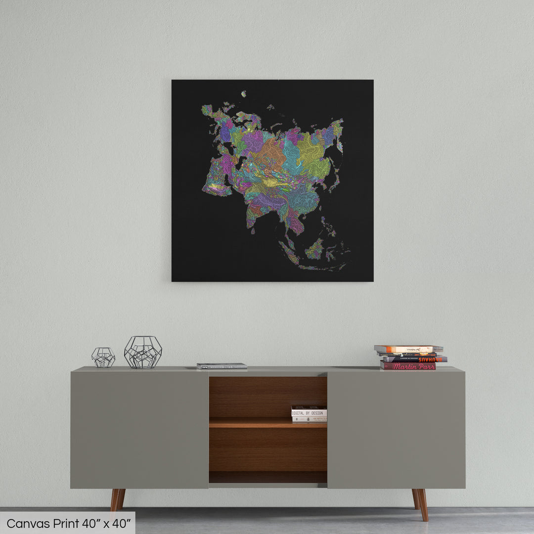 Eurasia - River basin map, pastel colours - Wall Art