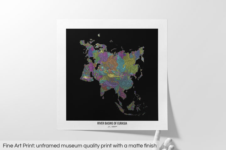 Eurasia - River basin map, pastel colours - Wall Art